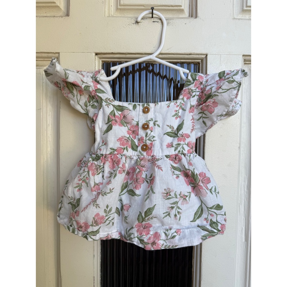 Haute Hippie Kids‎ Style Floral Flutter Sleeve Square Neck Button Front Top 12M